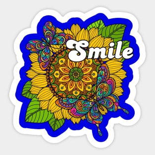 Smile Hippy Sunflower and Butterfly Design Sticker